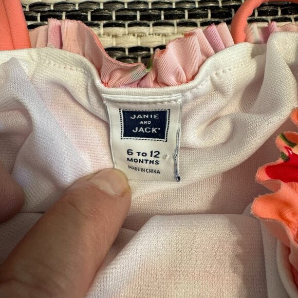 Janie and Jack Baby Girl Cherry Print One Piece Swimsuit Orange Size 6-12M - Picture 7 of 8